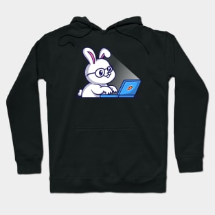 Cute Rabbit Working On Laptop Cartoon Hoodie